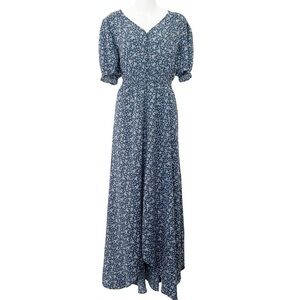 Baltic Born Robyn blue floral smocked puff sleeve smocked midi dress size XL